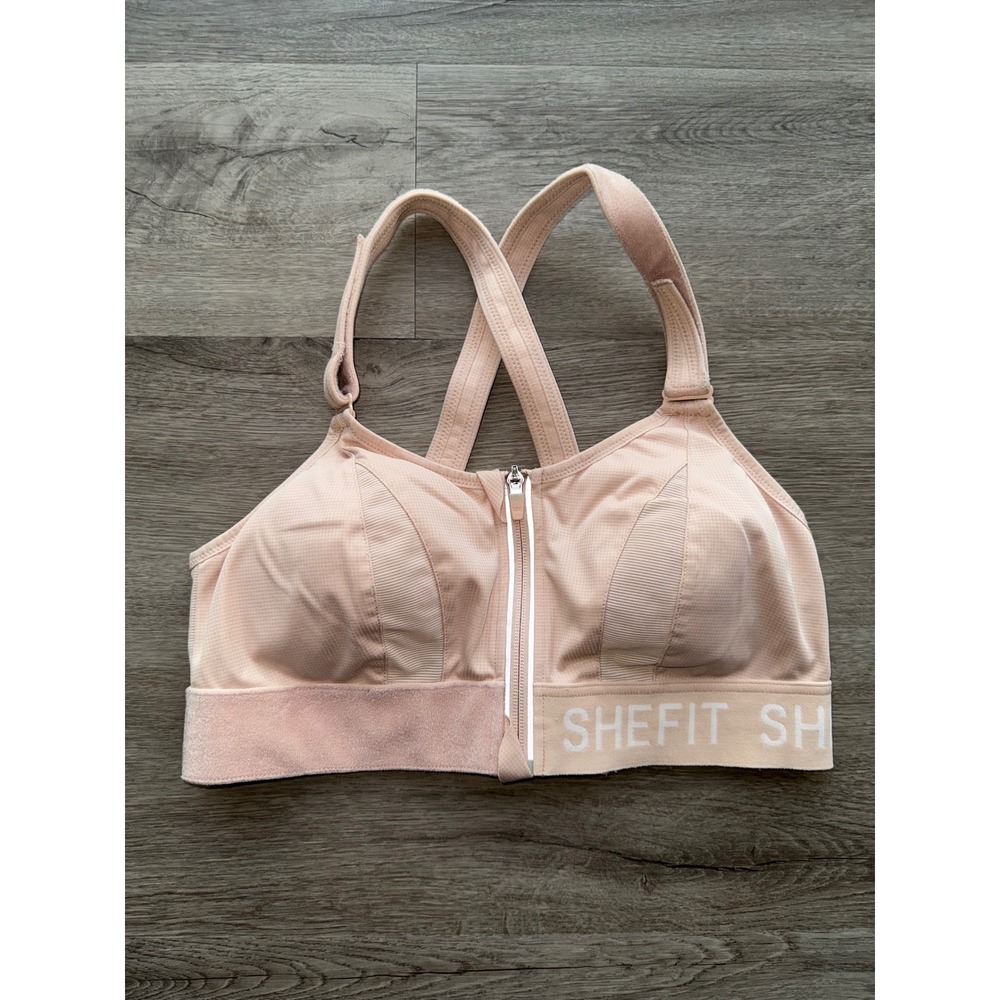 Shefit Tan Zip Up Adjustable Straps Sports Bra, Luxe